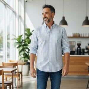 Sz 16 L Large ENGLISH LAUNDRY Men’s Long Sleeve w/Flip Cuff, Button Down Shirt